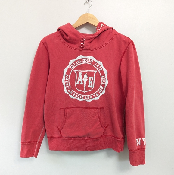 American Eagle Outfitters Tops - American Eagle Vintage Style Button Collar Distressed Hoodie Collegiate